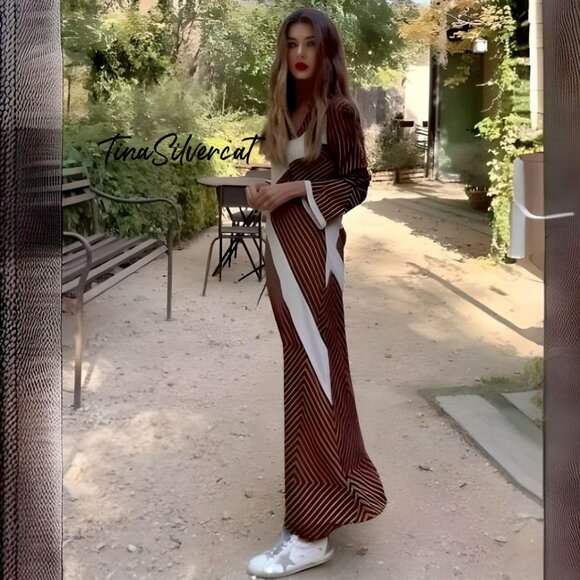 BLOGGER'S FAVE! Zara Striped Midi Dress Brown Sz XS, Small NWT - Picture 16 of 17